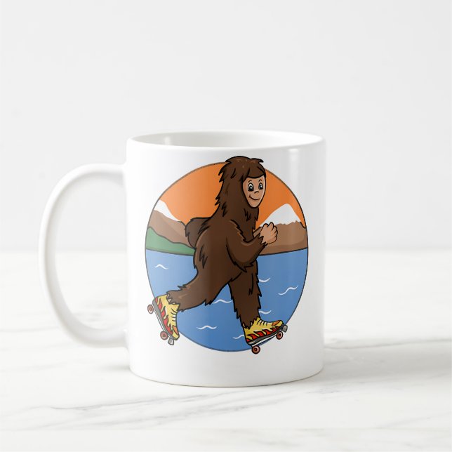 Caneca De Café Funny Bigfoot Roller Skating Lover Skater Illustra (Esquerda)