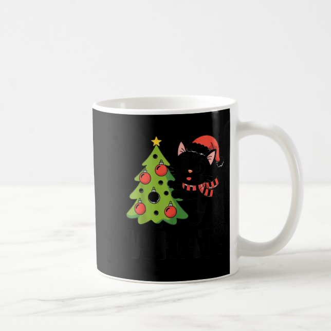 Caneca De Café Funny Black Ca Pushing Christmas Tree Over Cat Wha (Direita)