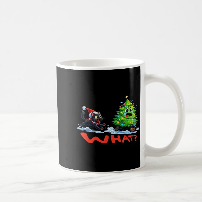 Caneca De Café Funny Black Cat Chasing Christmas Tree Over Cat Wh (Direita)