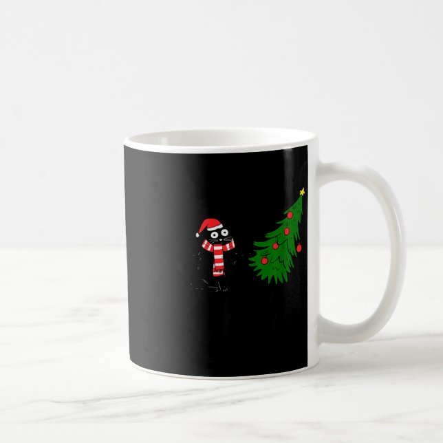 Caneca De Café Funny Black Cat Gift Pushing Christmas Tree Over C (Direita)