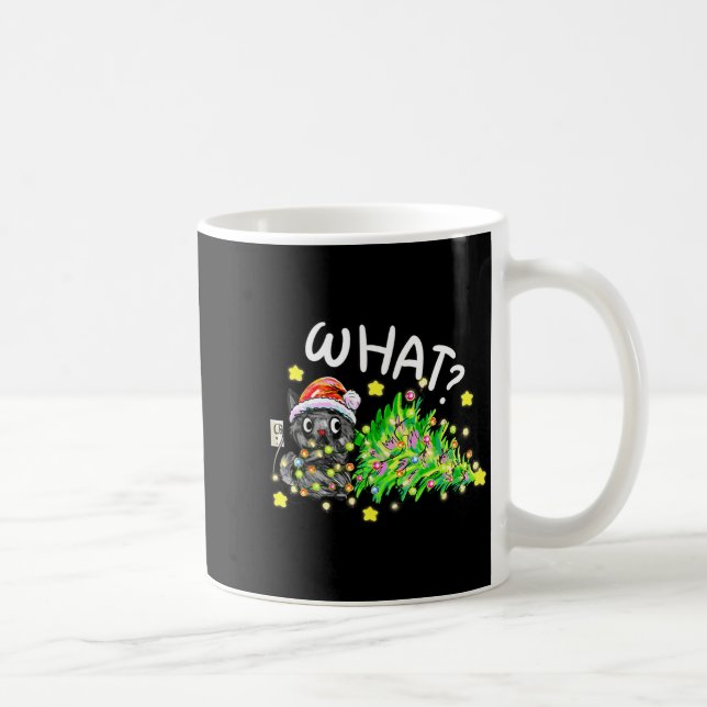 Caneca De Café Funny Black Cat Gift Pushing Christmas Tree Over C (Direita)