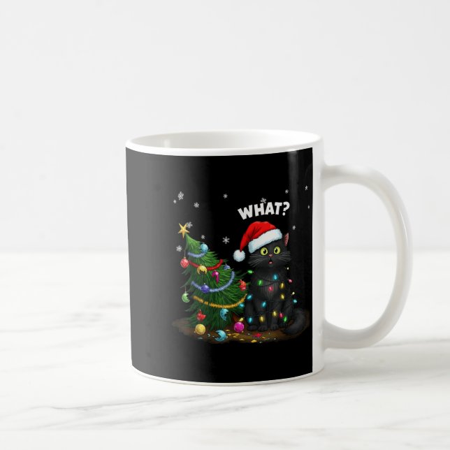 Caneca De Café Funny Black Cat Pushing Christmas Tree  (Direita)