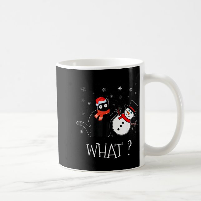 Caneca De Café Funny Black Cat Pushing Snowman Christmas Winter C (Direita)