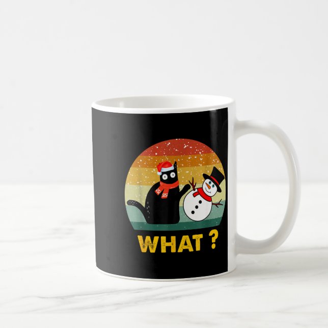 Caneca De Café Funny Black Cat Pushing Snowman Xmas Winter Costum (Direita)