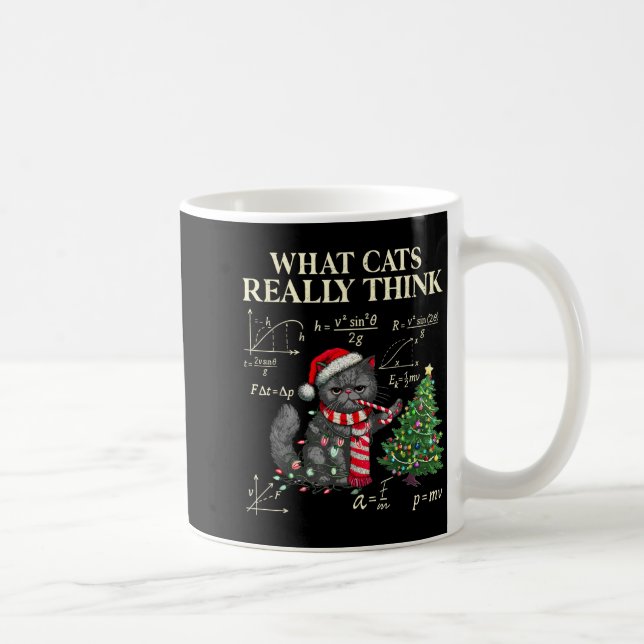 Caneca De Café Funny Black Cat Pushing Xmas Tree Over Cats Physic (Direita)
