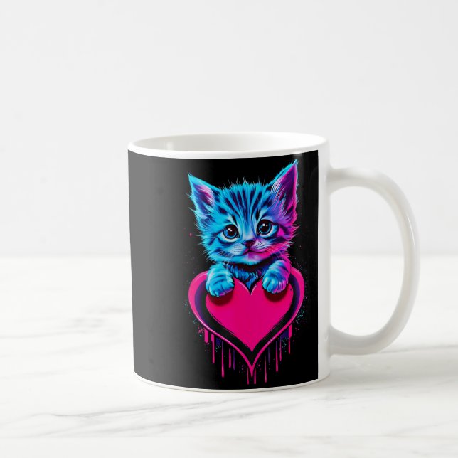 Caneca De Café Funny Blacklight Glitch Art Cute Cat Kitten Valent (Direita)
