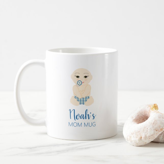 Caneca De Café Funny Blue Baby Boy Newborn Illustration (Com Donut)