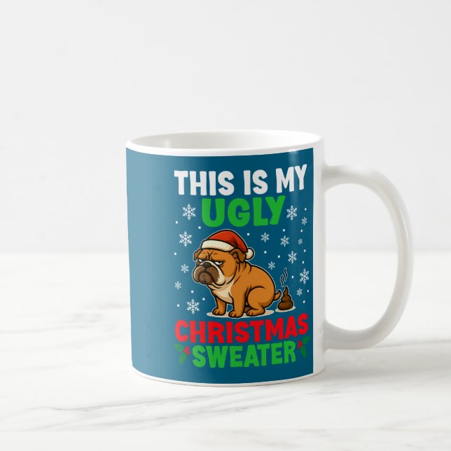 Caneca De Café Funny Bulldog Ugly Christmas Sweater Hilarious Dog (Direita)