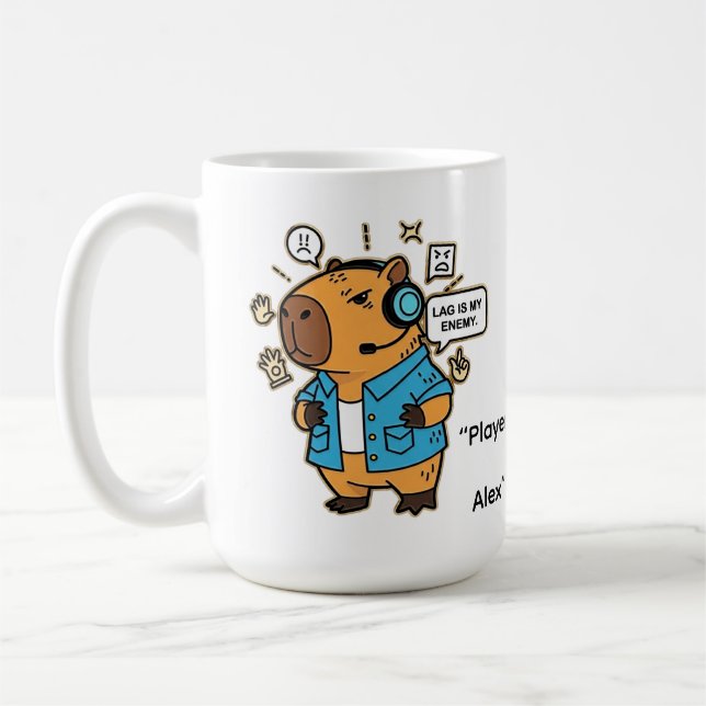 Caneca De Café Funny Capybara Gamer Mug – Personalized with Playe (Esquerda)