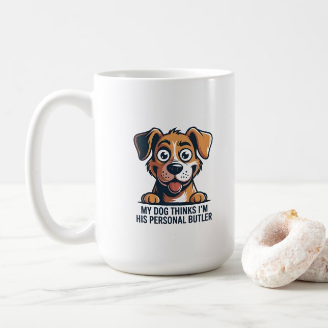 Caneca De Café Funny Cartoon Dog Butler Quote (Com Donut)