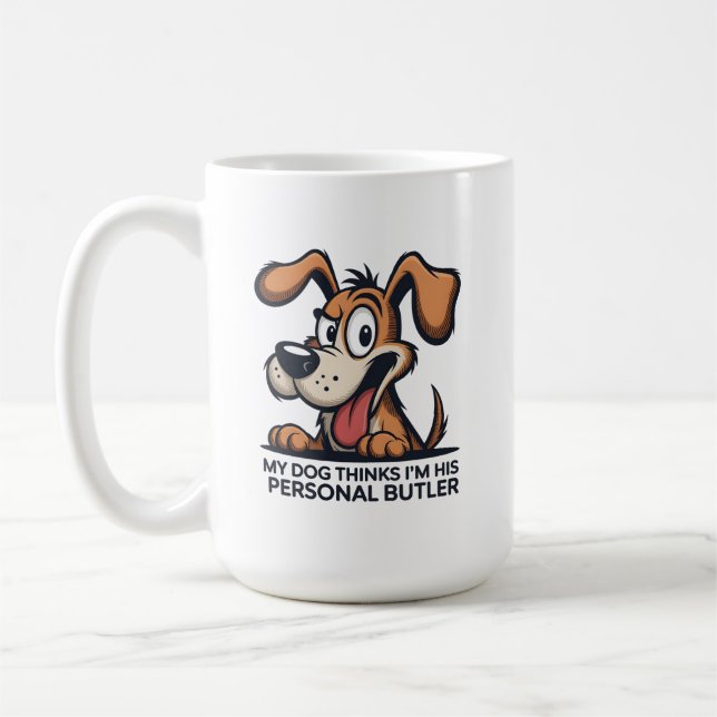 Caneca De Café Funny Cartoon Dog Butler Quote (Esquerda)