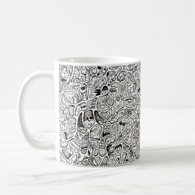 Caneca De Café Funny Cartoon Faces Drawing Coffee Mug (Esquerda)
