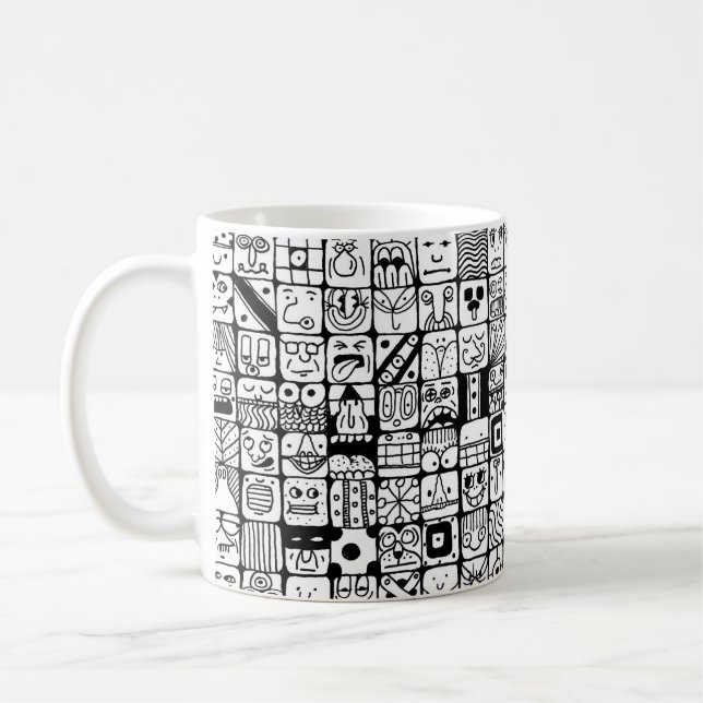 Caneca De Café Funny Cartoon Faces Squares (Esquerda)