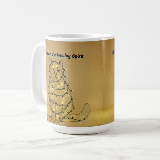 Caneca De Café Funny Cat Christmas Tangled in Holiday Lights  (Frente Esquerda)