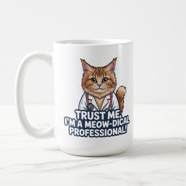 Caneca De Café Funny Cat Doctor Animal Humor Illustration (Esquerda)