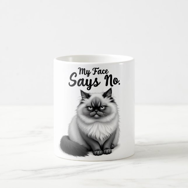 Caneca De Café Funny Cat Face Illustration – Minimal Cute Cat Art (Centro)