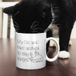 Caneca De Café Funny Cat Lovers Excuse Quote Name<br><div class="desc">A fun design for cat lovers with the humorous feline related excuse, My Cat and I Have Decided To Stay in Tonight, with informal black typography and a cute line drawing of a cat with heart motifs. Would make a great gift too for your feline loving friends and family! Easily...</div>