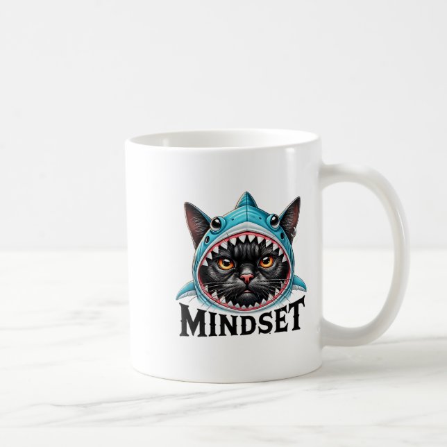 Caneca De Café Funny Cat, Mindset Motivational Saying, Shark  (Direita)