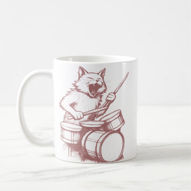 Caneca De Café Funny Cat Playing Drums Drumming Drummer Music (Esquerda)