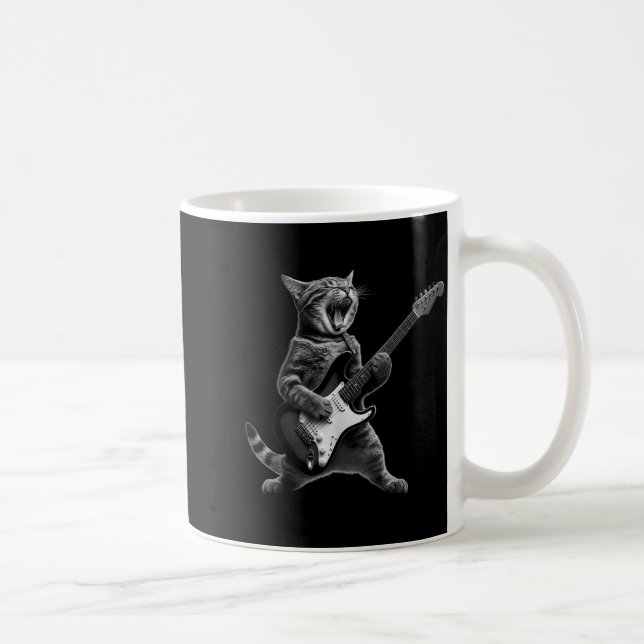 Caneca De Café Funny Cat Playing Guitar Rock And Roll Men Women K (Direita)
