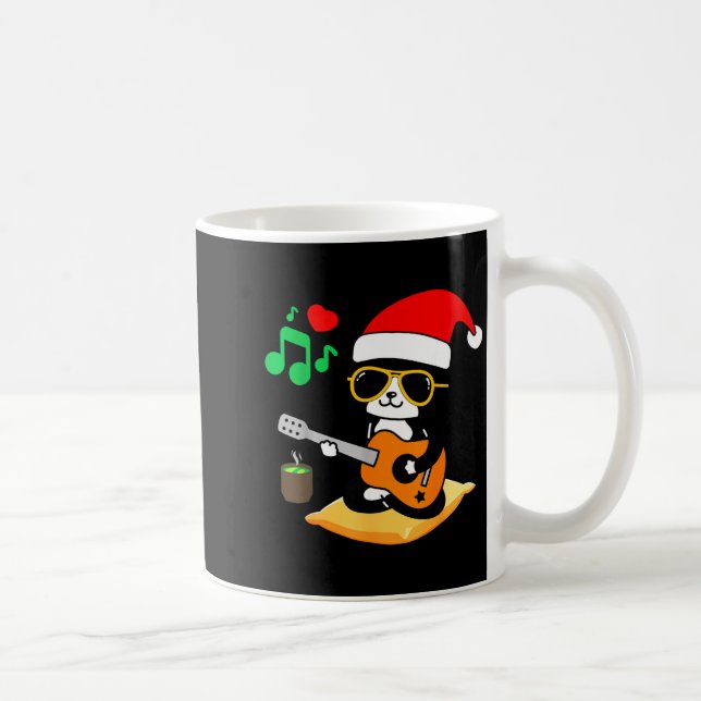 Caneca De Café Funny Cat Playing Guitar Sungles Santa Hat Christm (Direita)
