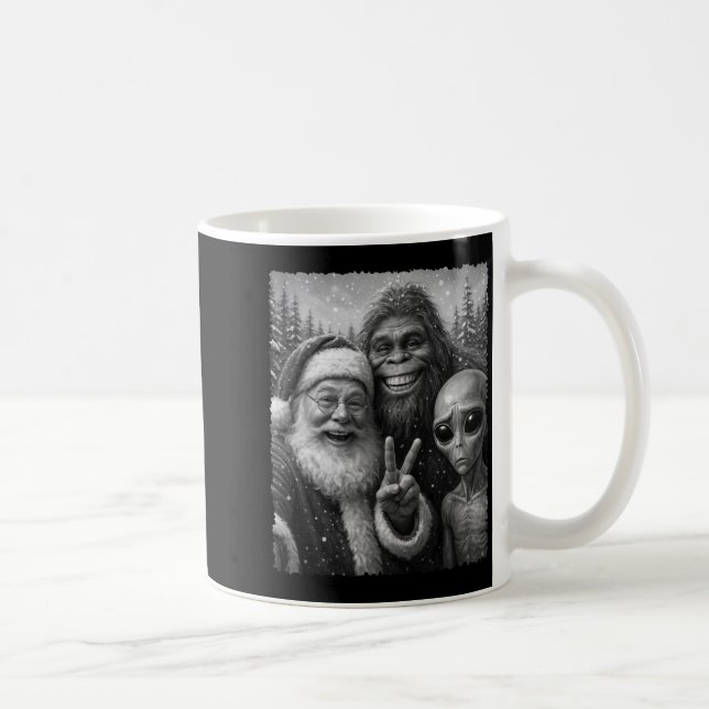 Caneca De Café Funny Cat Santa Bigfoot Alien Christmas Selfie Tee (Direita)