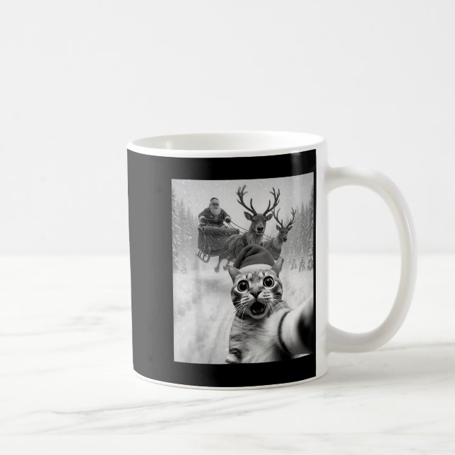 Caneca De Café Funny Cat Selfie Santa Merry Christmas Xmas Pajama (Direita)