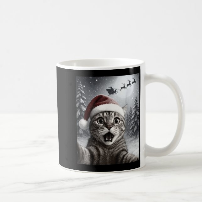 Caneca De Café Funny Cat Selfie With Santa Claus Christmas Men Wo (Direita)