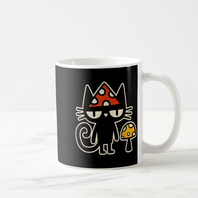 Caneca De Café Funny Cat With Mushroom Hat Black Cat With Toadsto (Direita)