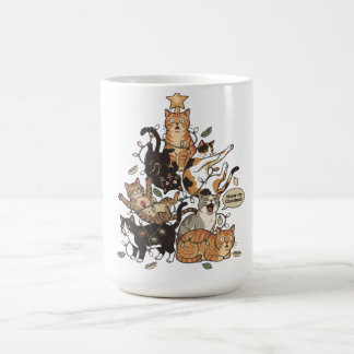 Caneca De Café Funny Cats Christmas Tree Tangled Lights Holiday