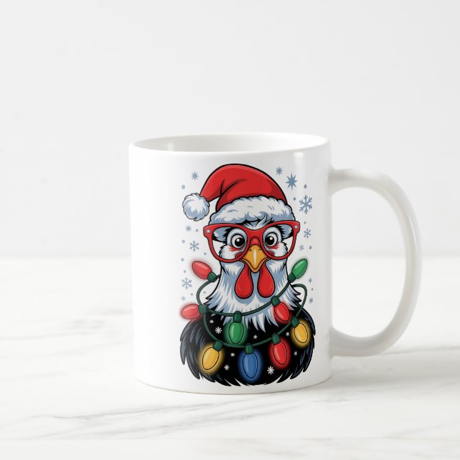 Caneca De Café Funny Chicken Christmas Tree Lights Santa Hat Xmas (Direita)