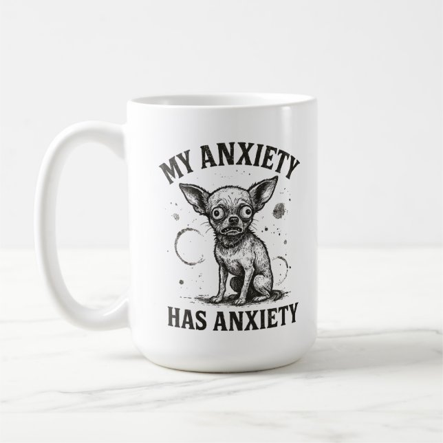 Caneca De Café Funny Chihuahua Anxiety Shirt – Distressed Nervous (Esquerda)