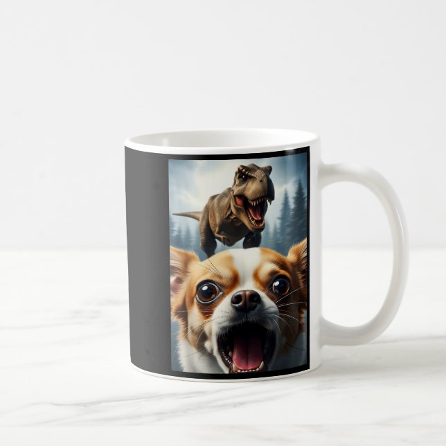 Caneca De Café Funny Chihuahua Dog Selfie With T-rex Women Men Ki (Direita)