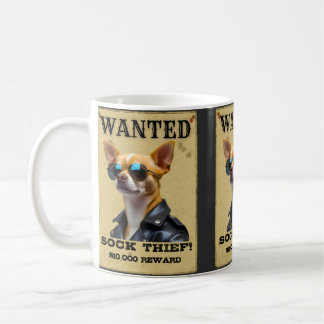 Caneca De Café Funny Chihuahua WANTED Poster with Cool Sunglasses