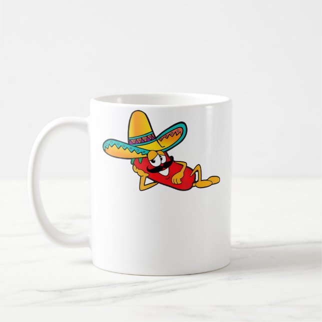 Caneca De Café Funny Chili Vibes Pepper With Sombrero Moustache M (Esquerda)