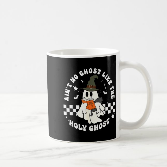 Caneca De Café Funny Christian Ghost With Bible Retro Catholic Cu (Direita)