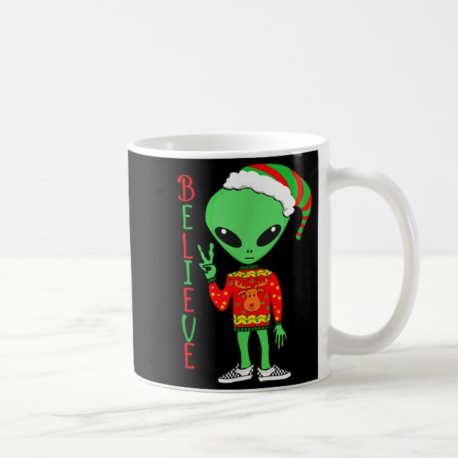 Caneca De Café Funny Christmas Alien Ugly Sweater I Believe Santa (Direita)