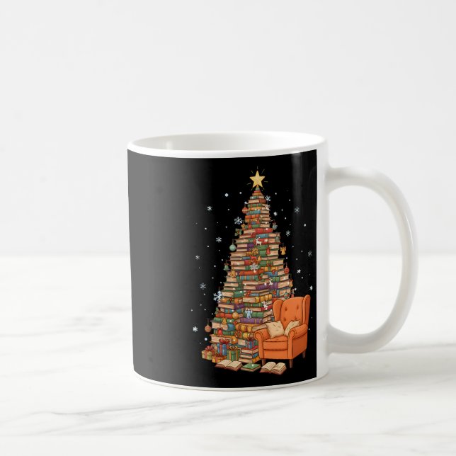 Caneca De Café Funny Christmas Books Tree Book Lover Teacher Libr (Direita)