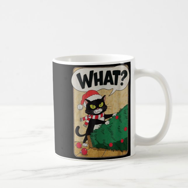 Caneca De Café Funny Christmas Cat Christmas Tree Meowy Christmas (Direita)