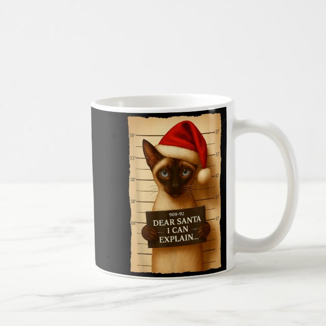 Caneca De Café Funny Christmas Cat- Cute Siamese Santa Hat Tee  (Direita)