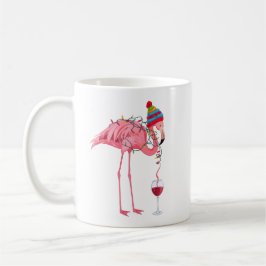 Caneca De Café Funny Christmas Flamingo with Wine
