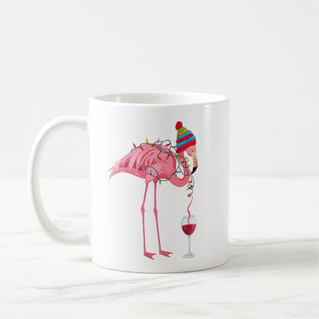 Caneca De Café Funny Christmas Flamingo with Wine (Esquerda)