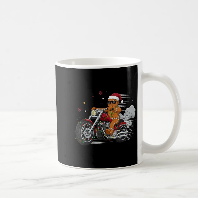 Caneca De Café Funny Christmas Gingerbread Man Biker Riding A Mot (Direita)