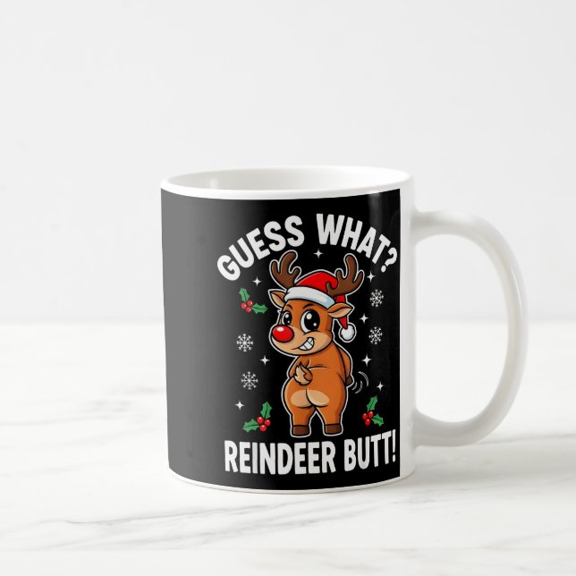 Caneca De Café Funny Christmas Guess What Reindeer Butt Santa Hat (Direita)