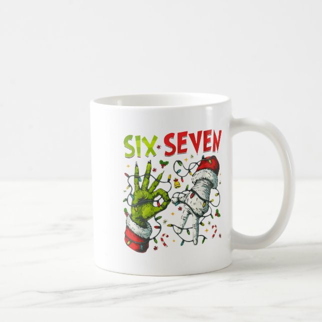 Caneca De Café Funny Christmas Lights 6 7 Meme Six Seven Matching (Direita)
