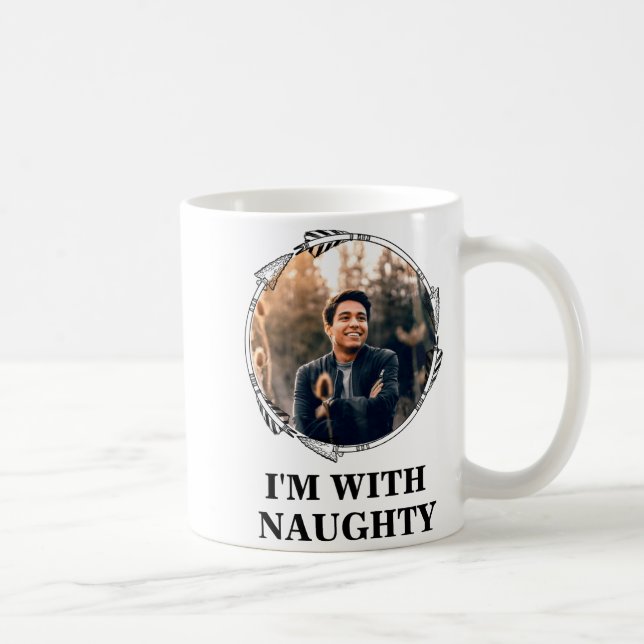 Caneca De Café Funny Christmas Matching Couple Naughty Nice Photo (Direita)