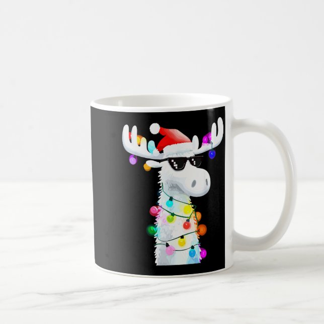 Caneca De Café Funny Christmas Moose With Sungles And Holiday Lig (Direita)