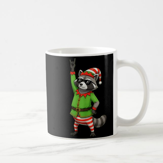 Caneca De Café Funny Christmas Raccoon Dressed As Elf With Sungle (Direita)