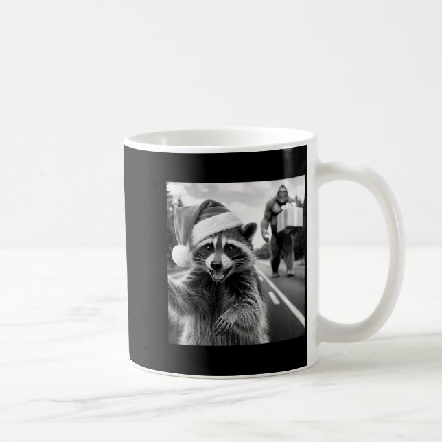 Caneca De Café Funny Christmas Raccoon Shirt Raccoon Selfie With  (Direita)