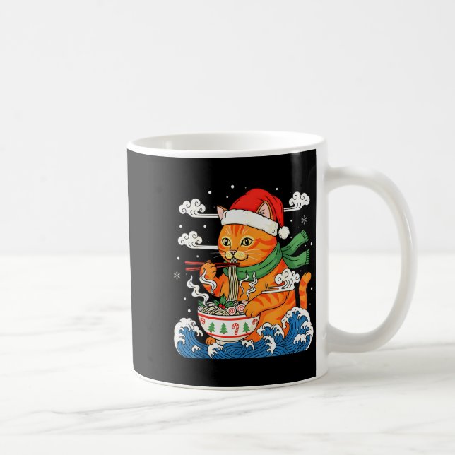 Caneca De Café Funny Christmas Ramen Cat Eating Noodles Japanese  (Direita)